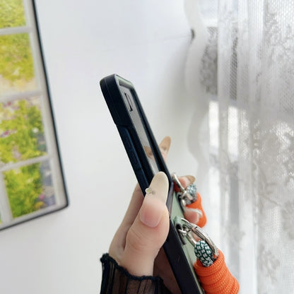 For Motorola Razr 50 Woven Texture Phone Case With Colorful Lanyard(Brown) by buy2fix