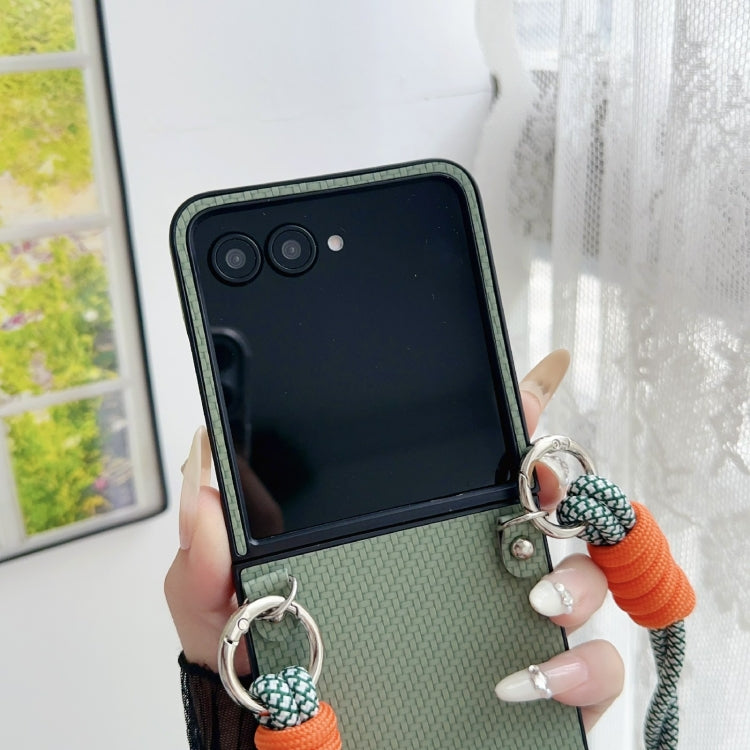 For Motorola Razr 50 Ultra Woven Texture Phone Case With Colorful Lanyard(Green) by buy2fix