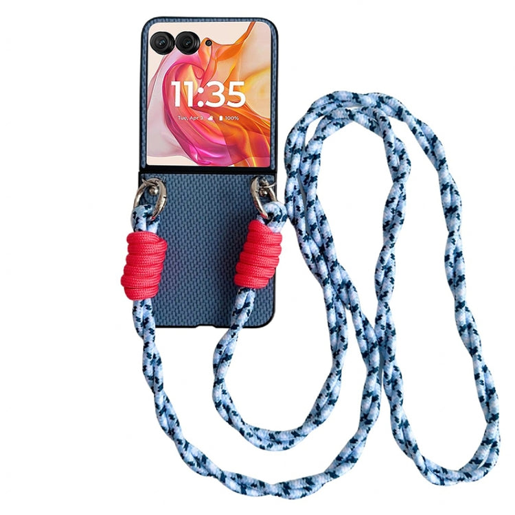 For Motorola Razr 50 Ultra Woven Texture Phone Case With Colorful Lanyard(Blue) by buy2fix