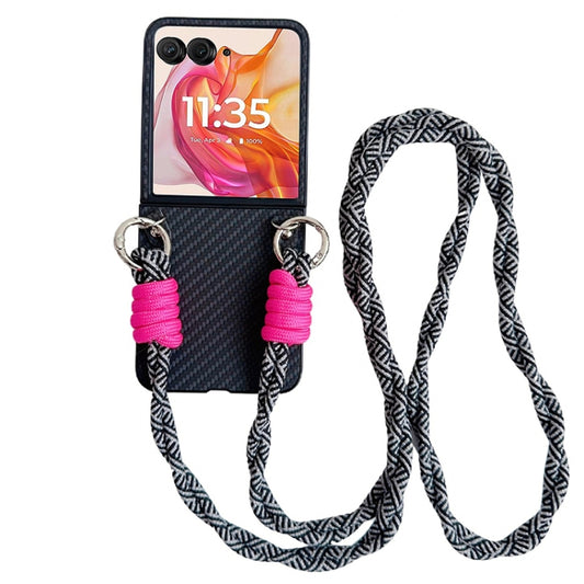 For Motorola Razr 50 Ultra Woven Texture Phone Case With Colorful Lanyard(Black) by buy2fix