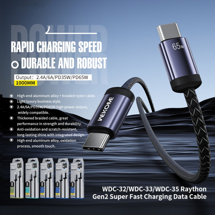 WK WDC-35 Raython Gen2 1m PD65W Type-C to Type-C Fast Charging Data Cable(Black) - USB-C & Type-C Cable by WK | Online Shopping UK | buy2fix