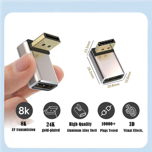 8K 60Hz PD1.4 Male Displayport to Female Displayport Adapter Converter, Angle:Down by buy2fix