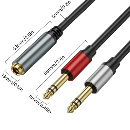 5m Gold Plated 6.35mm Female to 2 x 6.35mm Male Stereo Audio Adapter Y Splitter Cable(Black) - Video & Audio Cable by buy2fix | Online Shopping UK | buy2fix