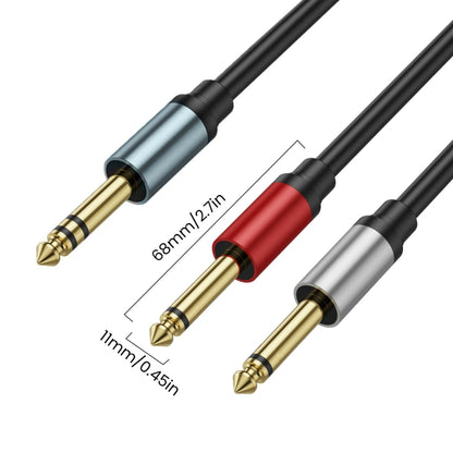 0.3m Gold Plated 6.35mm Male Dual Sound TRS Stereo to 2 x 6.35mm Male TS Mono Y Splitter Adapter Audio Cable(Black) - Video & Audio Cable by buy2fix | Online Shopping UK | buy2fix