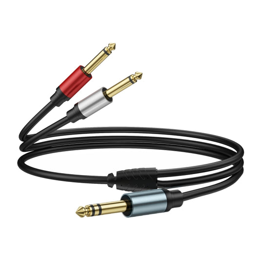 1m Gold Plated 6.35mm Male Dual Sound TRS Stereo to 2 x 6.35mm Male TS Mono Y Splitter Adapter Audio Cable(Black) - Video & Audio Cable by buy2fix | Online Shopping UK | buy2fix