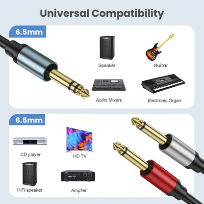 1m Gold Plated 6.35mm Male Dual Sound TRS Stereo to 2 x 6.35mm Male TS Mono Y Splitter Adapter Audio Cable(Black) - Video & Audio Cable by buy2fix | Online Shopping UK | buy2fix