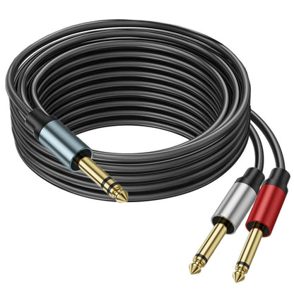 5m Gold Plated 6.35mm Male Dual Sound TRS Stereo to 2 x 6.35mm Male TS Mono Y Splitter Adapter Audio Cable(Black) - Video & Audio Cable by buy2fix | Online Shopping UK | buy2fix
