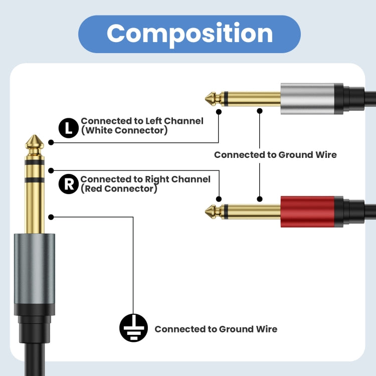 5m Gold Plated 6.35mm Male Dual Sound TRS Stereo to 2 x 6.35mm Male TS Mono Y Splitter Adapter Audio Cable(Black) - Video & Audio Cable by buy2fix | Online Shopping UK | buy2fix