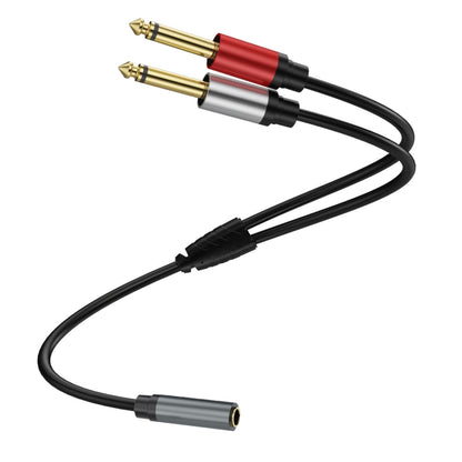 0.3m Gold Plated 3.5mm TRS Female to 2 x 6.35mm TS Male Mono Y Splitter Adapter Audio Cable(Black) - Video & Audio Cable by buy2fix | Online Shopping UK | buy2fix