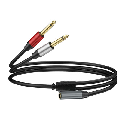 1m Gold Plated 3.5mm TRS Female to 2 x 6.35mm TS Male Mono Y Splitter Adapter Audio Cable(Black) - Video & Audio Cable by buy2fix | Online Shopping UK | buy2fix