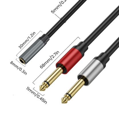 1m Gold Plated 3.5mm TRS Female to 2 x 6.35mm TS Male Mono Y Splitter Adapter Audio Cable(Black) - Video & Audio Cable by buy2fix | Online Shopping UK | buy2fix