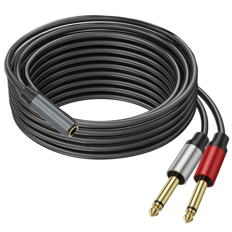5m Gold Plated 3.5mm TRS Female to 2 x 6.35mm TS Male Mono Y Splitter Adapter Audio Cable(Black) - Video & Audio Cable by buy2fix | Online Shopping UK | buy2fix