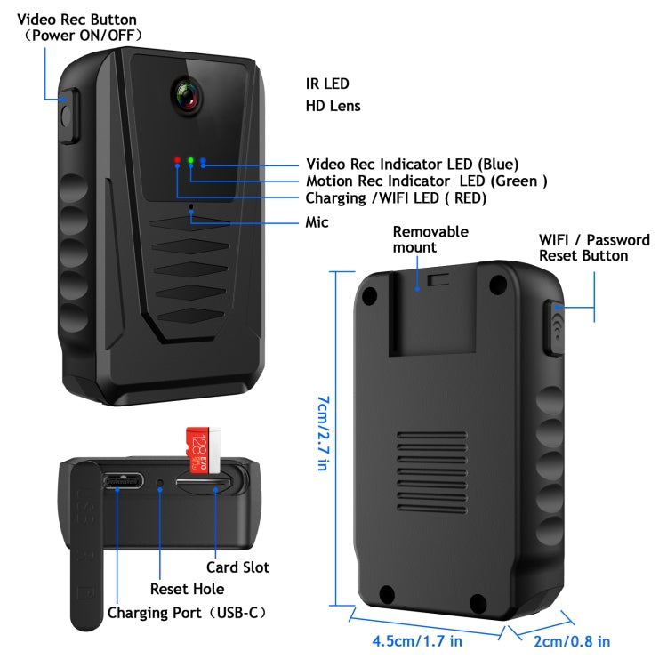 870B 1080P Portable Multifunctional Wearable Camera(Black) - Mini Camera by buy2fix | Online Shopping UK | buy2fix