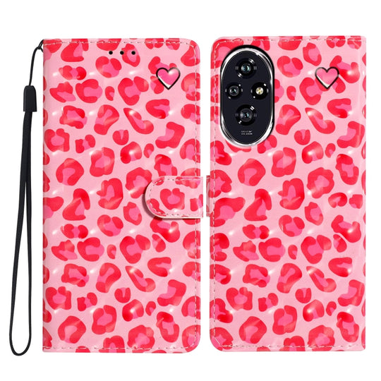 For Honor 200 3D Pattern Leather Phone Case(Pink Leopard Print)