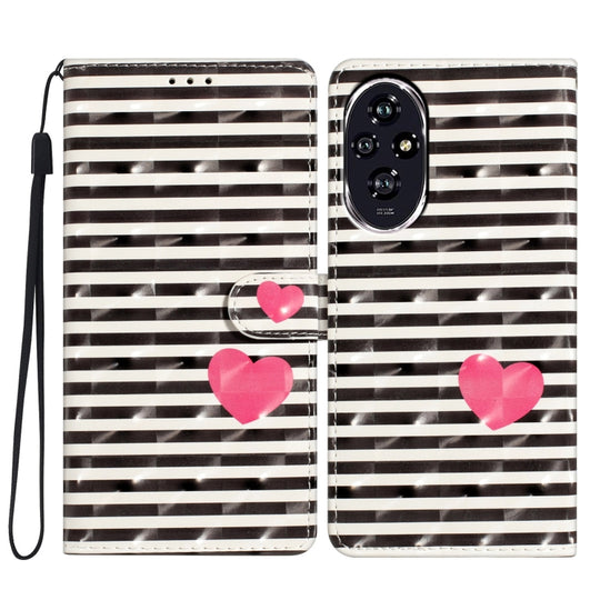For Honor 200 3D Pattern Leather Phone Case(Striped Heart)