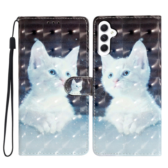 For Samsung Galaxy A36 5G 3D Pattern Leather Phone Case(White Cat)