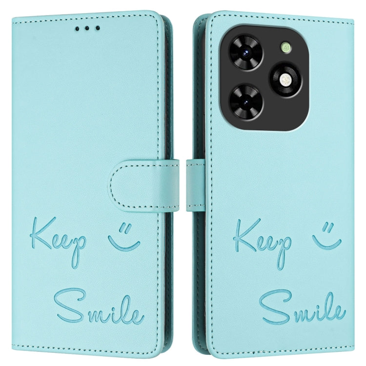 For Tecno Spark GO 2024 / Spark 20C Smile Embossing RFID Leather Phone Case(Mint Green) by buy2fix
