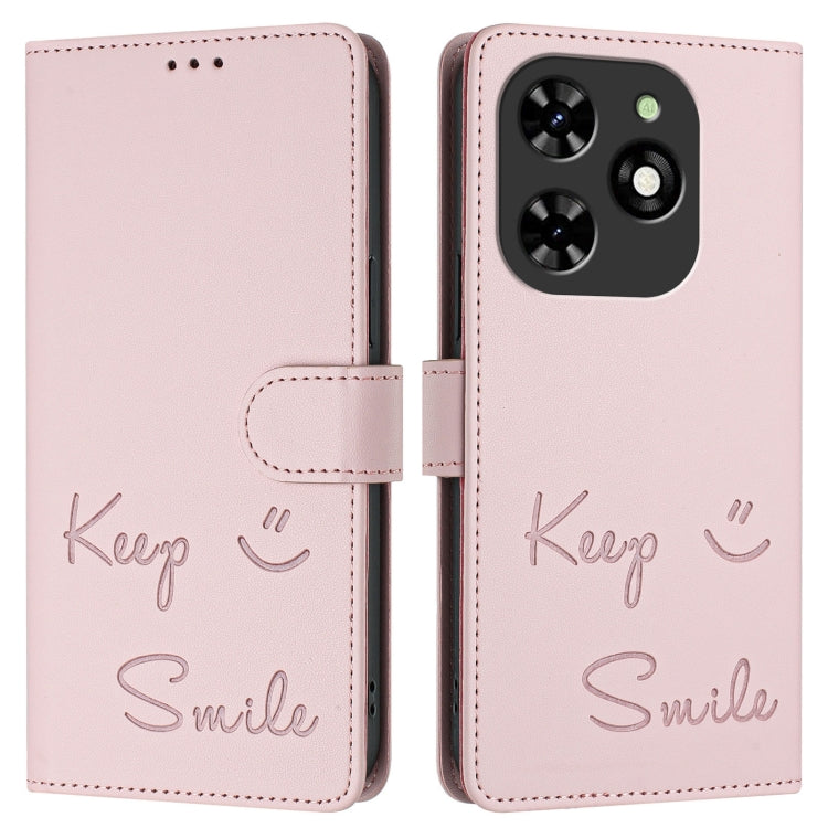 For Tecno Spark GO 2024 / Spark 20C Smile Embossing RFID Leather Phone Case(Pink) by buy2fix