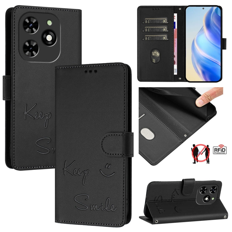 For Tecno Spark GO 2024 / Spark 20C Smile Embossing RFID Leather Phone Case(Black) by buy2fix