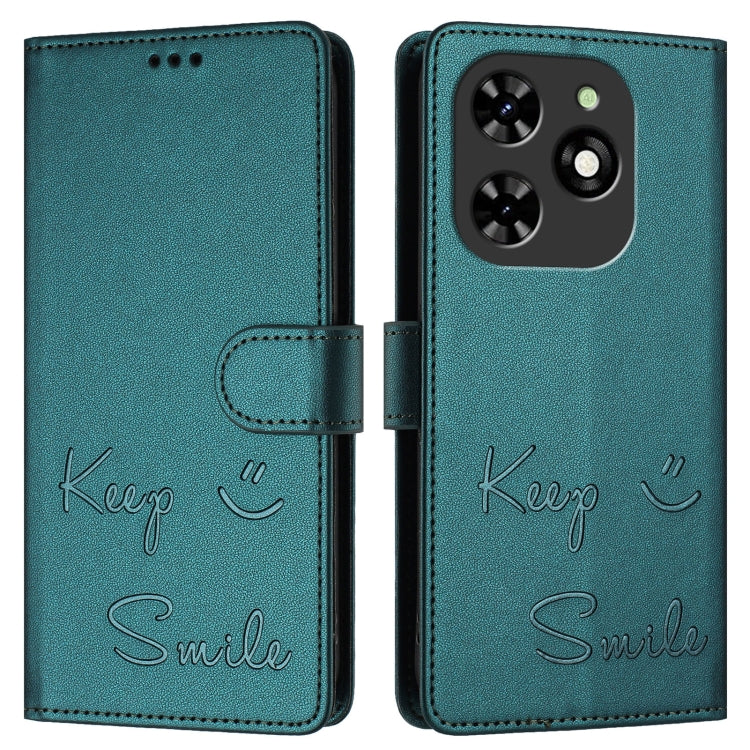 For Tecno Spark GO 2024 / Spark 20C Smile Embossing RFID Leather Phone Case(Peacock Green) by buy2fix