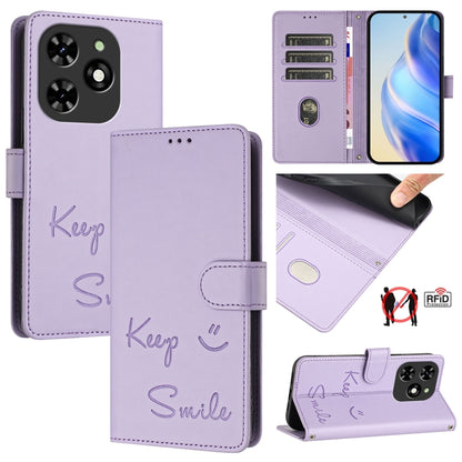For Tecno Spark GO 2024 / Spark 20C Smile Embossing RFID Leather Phone Case(Light Purple) by buy2fix