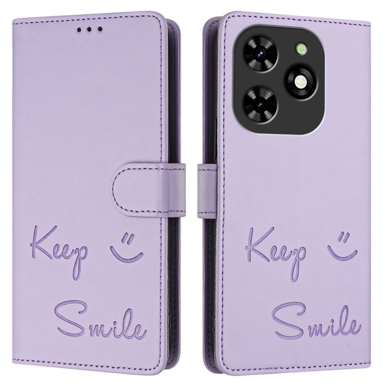 For Tecno Spark GO 2024 / Spark 20C Smile Embossing RFID Leather Phone Case(Light Purple) by buy2fix