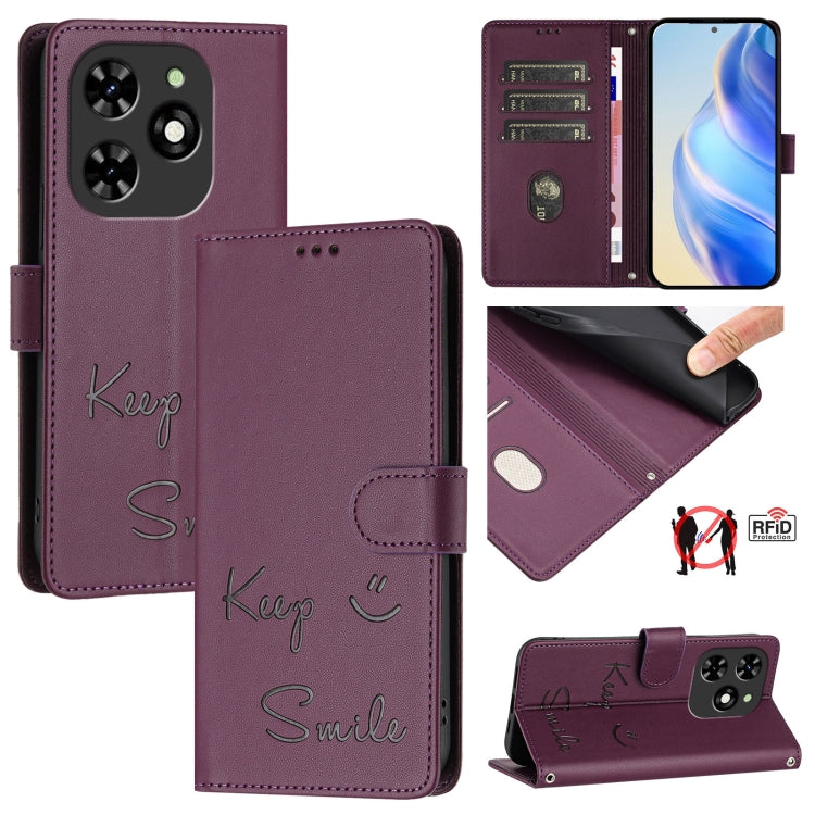 For Tecno Spark GO 2024 / Spark 20C Smile Embossing RFID Leather Phone Case(Violet) by buy2fix