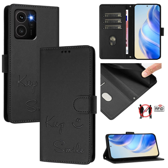 For HMD Skyline Smile Embossing RFID Leather Phone Case(Black)
