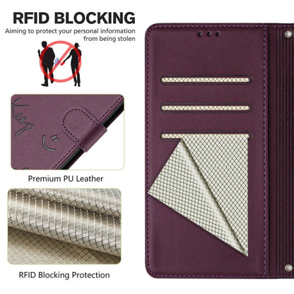 For Google Pixel 9 Pro XL Smile Embossing RFID Leather Phone Case(Violet) - Google Cases by buy2fix | Online Shopping UK | buy2fix