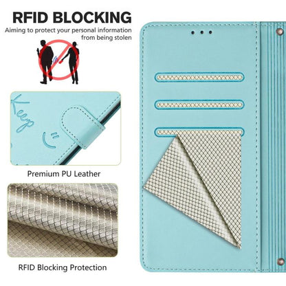 For Google Pixel 10 5G / 10 Pro 5G Global Smile Embossing RFID Leather Phone Case(Mint Green) - Google Cases by buy2fix | Online Shopping UK | buy2fix