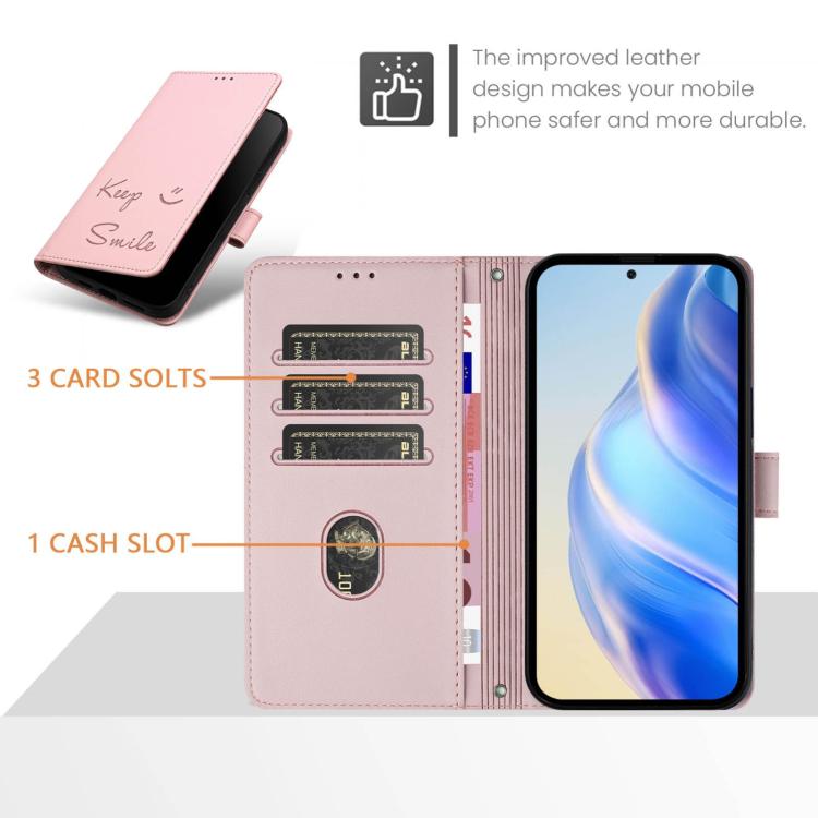 For Google Pixel 10 5G / 10 Pro 5G Global Smile Embossing RFID Leather Phone Case(Pink) - Google Cases by buy2fix | Online Shopping UK | buy2fix