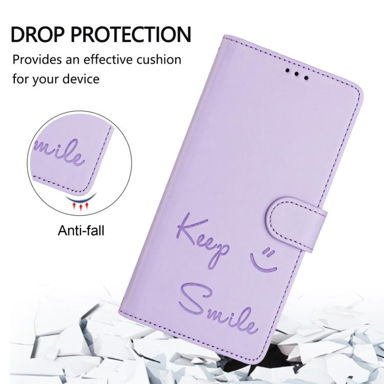 For Google Pixel 10 5G / 10 Pro 5G Global Smile Embossing RFID Leather Phone Case(Light Purple) - Google Cases by buy2fix | Online Shopping UK | buy2fix