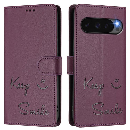 For Google Pixel 10 5G / 10 Pro 5G Global Smile Embossing RFID Leather Phone Case(Violet) - Google Cases by buy2fix | Online Shopping UK | buy2fix