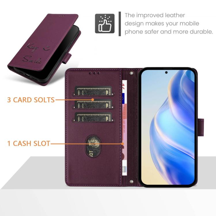 For Google Pixel 10 Pro XL 5G Global Smile Embossing RFID Leather Phone Case(Violet) - Google Cases by buy2fix | Online Shopping UK | buy2fix