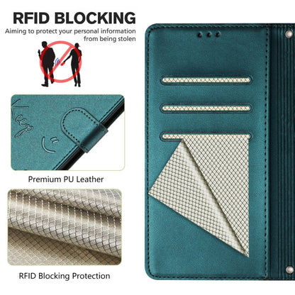 For OnePlus 12 5G Global Smile Embossing RFID Leather Phone Case(Peacock Green) - OnePlus Cases by buy2fix | Online Shopping UK | buy2fix