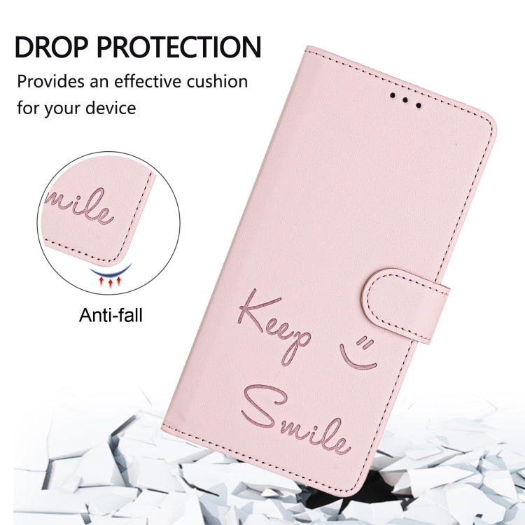 For OnePlus 11 Smile Embossing RFID Leather Phone Case(Pink) - OnePlus Cases by buy2fix | Online Shopping UK | buy2fix