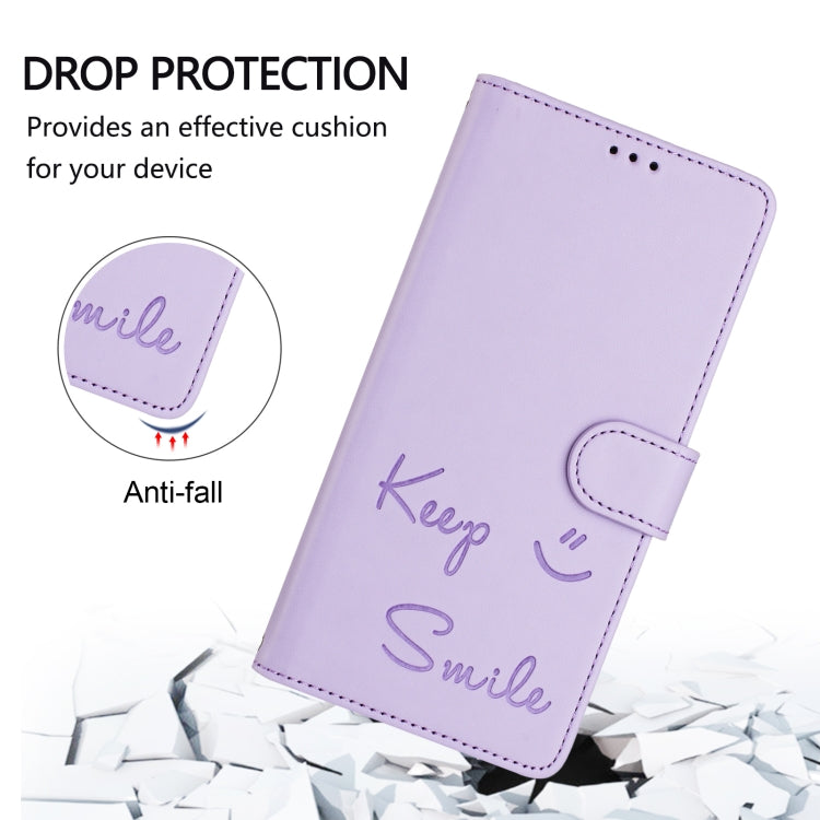 For OnePlus 11 Smile Embossing RFID Leather Phone Case(Light Purple) - OnePlus Cases by buy2fix | Online Shopping UK | buy2fix