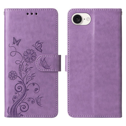 For iPhone SE 2024 Embossed Butterfly Flowers Leather Phone Case(Purple) - iPhone 13 Cases by buy2fix | Online Shopping UK | buy2fix