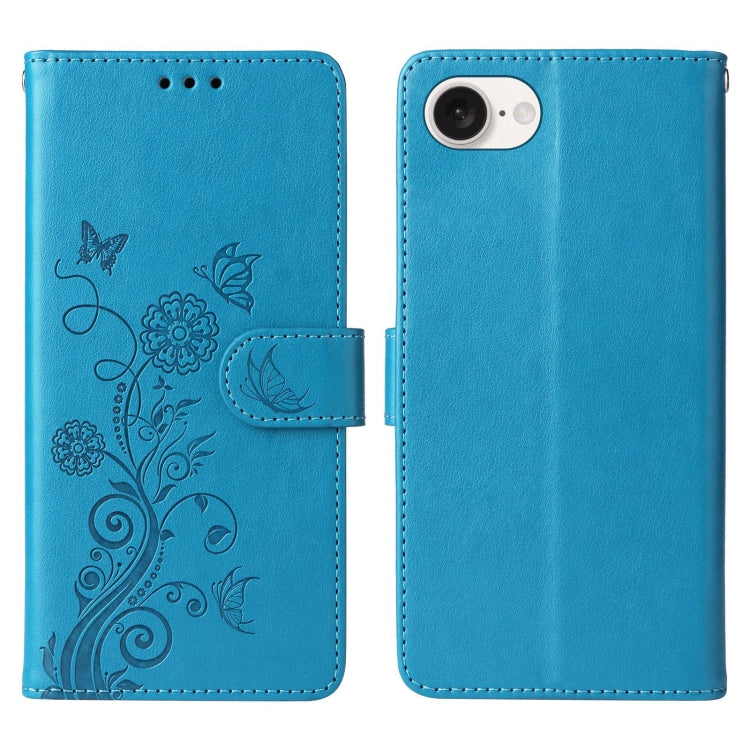 For iPhone SE 2024 Embossed Butterfly Flowers Leather Phone Case(Blue) - iPhone 13 Cases by buy2fix | Online Shopping UK | buy2fix