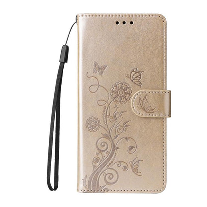 For iPhone 16e Embossed Butterfly Flowers Leather Phone Case(Gold) - iPhone 16e Cases by buy2fix | Online Shopping UK | buy2fix