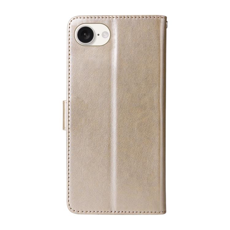 For iPhone 16e Embossed Butterfly Flowers Leather Phone Case(Gold) - iPhone 16e Cases by buy2fix | Online Shopping UK | buy2fix