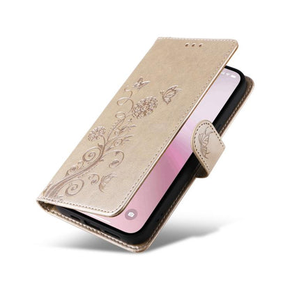 For iPhone 16e Embossed Butterfly Flowers Leather Phone Case(Gold) - iPhone 16e Cases by buy2fix | Online Shopping UK | buy2fix