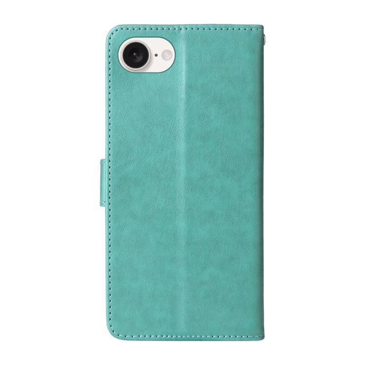 For iPhone 16e Embossed Butterfly Flowers Leather Phone Case(Green) - iPhone 16e Cases by buy2fix | Online Shopping UK | buy2fix