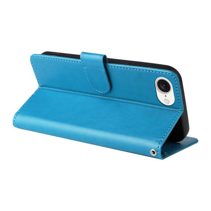 For iPhone 16e Embossed Butterfly Flowers Leather Phone Case(Blue) - iPhone 16e Cases by buy2fix | Online Shopping UK | buy2fix