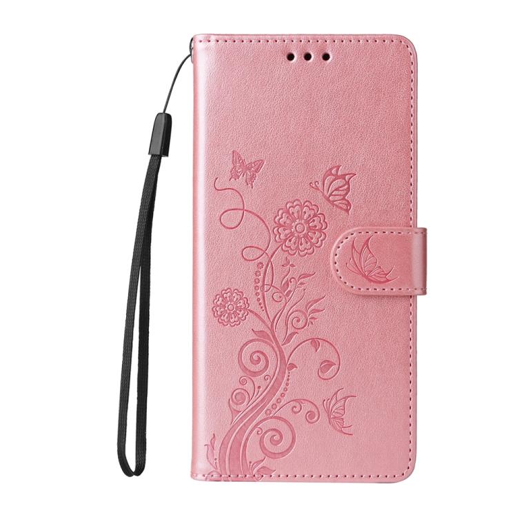 For iPhone 16e Embossed Butterfly Flowers Leather Phone Case(Rose Gold) - iPhone 16e Cases by buy2fix | Online Shopping UK | buy2fix