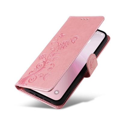 For iPhone 16e Embossed Butterfly Flowers Leather Phone Case(Rose Gold) - iPhone 16e Cases by buy2fix | Online Shopping UK | buy2fix