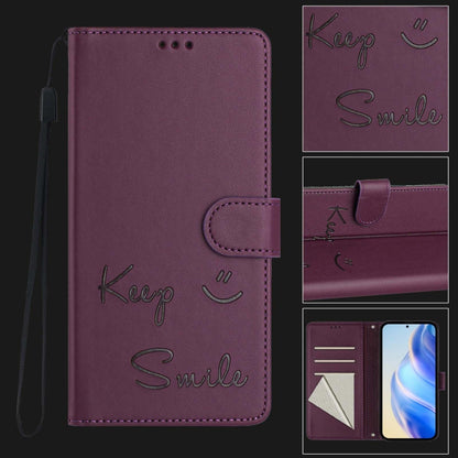 For Motorola Moto G Play 4G 2024 Global Smile Embossing RFID Leather Phone Case(Violet) - Motorola Cases by buy2fix | Online Shopping UK | buy2fix