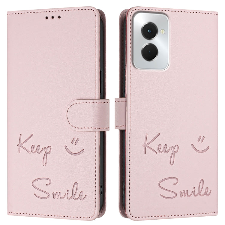 For Motorola Moto G Power 5G 2024 Smile Embossing RFID Leather Phone Case(Pink) - Motorola Cases by buy2fix | Online Shopping UK | buy2fix