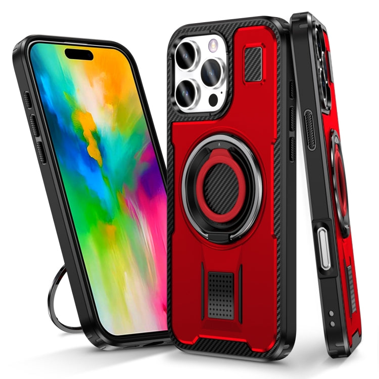 For iPhone 16 Pro Max Ring Holder Carbon Fiber PC Hybrid TPU Phone Case(Red) - iPhone 16 Pro Max Cases by buy2fix | Online Shopping UK | buy2fix