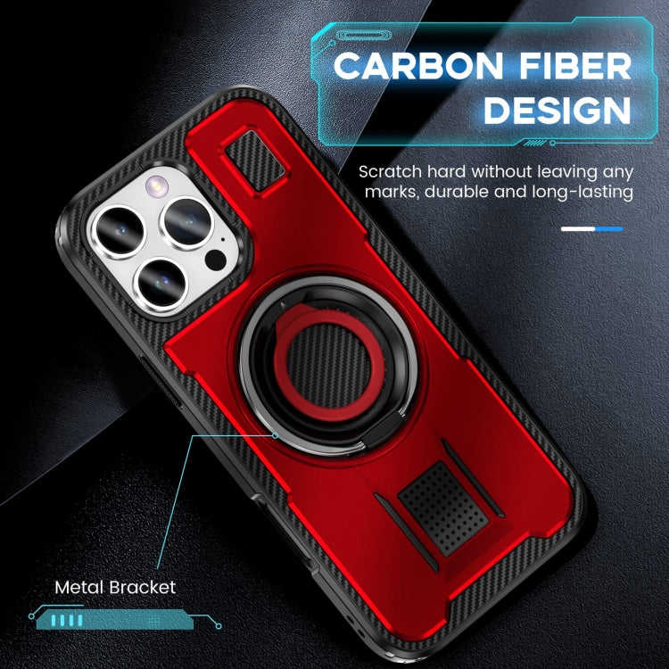 For iPhone 16 Pro Max Ring Holder Carbon Fiber PC Hybrid TPU Phone Case(Red) - iPhone 16 Pro Max Cases by buy2fix | Online Shopping UK | buy2fix